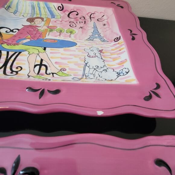 Jennifer Brinley Dinner Plates Cafe Girl  Set of Two SEE Below - Picture 8 of 8